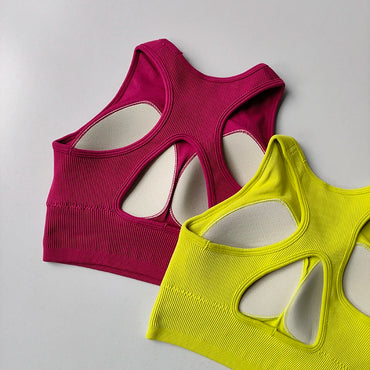 New Running Fitness Sports Vest Integrated Women's High-strength Thread Hollow Beautiful Back Shockproof Tight Yoga Bra Clothing