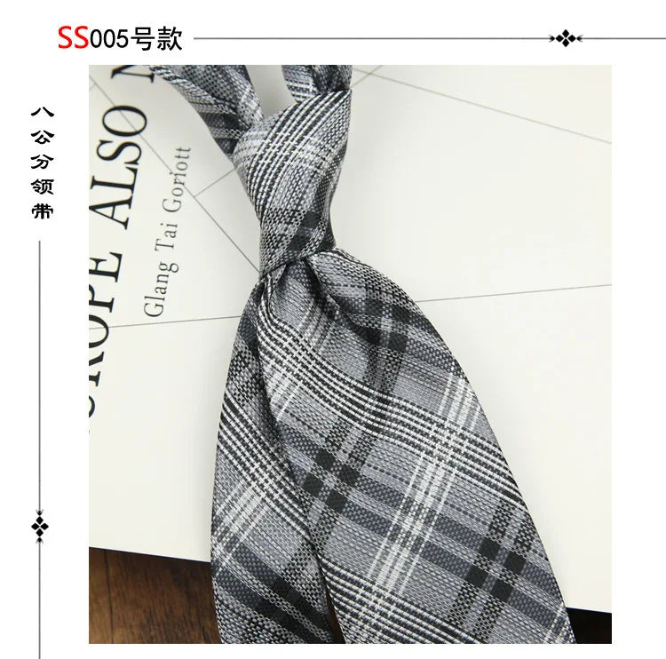 2024 New Brown Polyester Jacquard Men's Neckties 8CM Striped Dots Plaid Business Formal Neck Ties Wedding Party Suit Cravat Gift