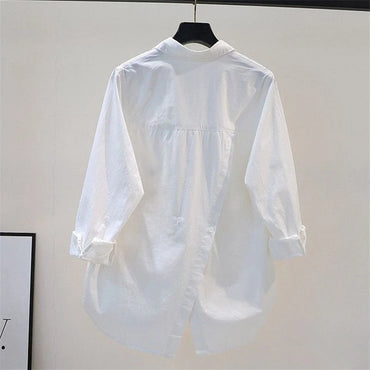 Irregular Office Lady Casual Elegant All-Match Shirt Loose Shirts And Blouses Spring Summer New Trend Solid Button Pocket Shirt