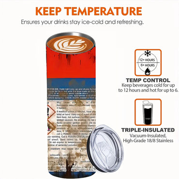 1pcs 20oz Stainless Steel Heat Cold Insulation Straight Water Anytime Bottle, Dual Wall Vacuum Cup, Stains Letter Full Print