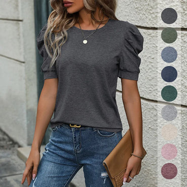 Solid Color Casual Slim Blouses For Women Fashion 2025 Summer Vintage Women's Shirts And Blouses Elegant Youth Female Tops