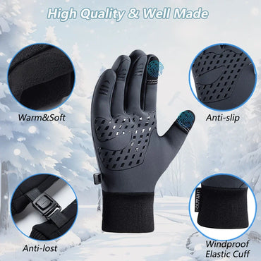 Winter Gloves for Men Women - Waterproof Thermal Glove for Cold Weather,for Running Cycling with Touchscreen Finger