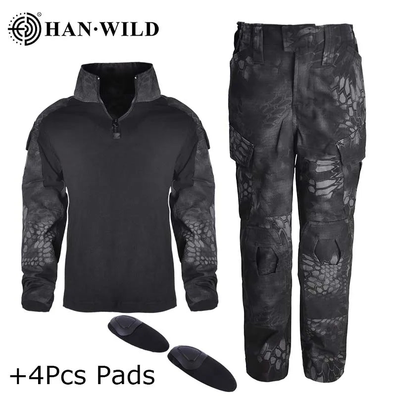 Children Tactical Suits Camouflage Suit Special Forces Combat Uniform Kids Outdoor Sport Training Sets with Knee Pads Camping