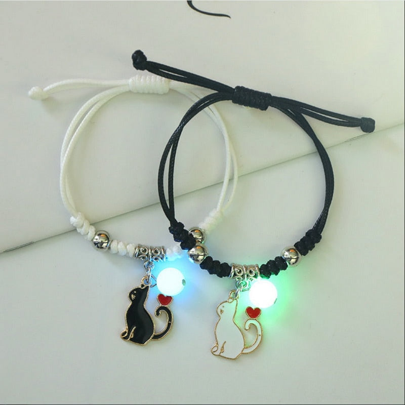 2023 Luminous Cat Star Moon Bracelet Couple Charm Handmade Adjustable Rope
