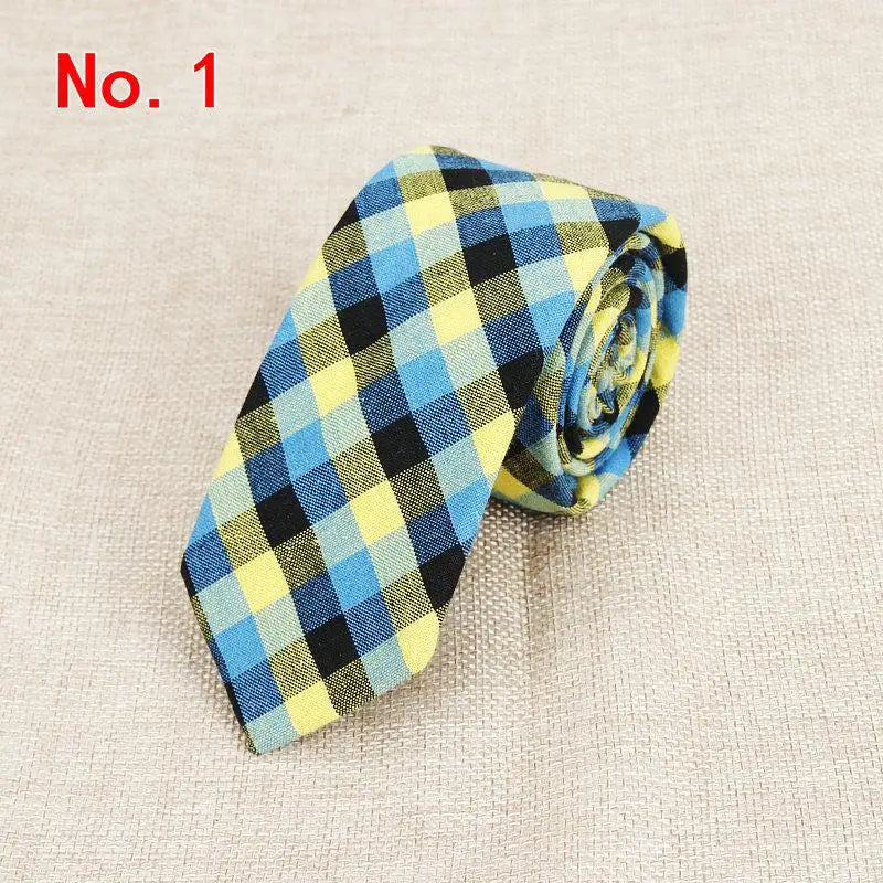 Fashion Plaid Cotton Ties For Men Classic Skinny 6cm Adult Neck Tie Black Navy Pink Red Cravate Narrow Thick Suits Neck Ties
