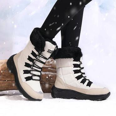 Winter Snow Boots Women Waterproof Suede Warm Plush Non-Slip Rubber Skiing Hiking Shoes Stylish Winter Essential Causal Shoes