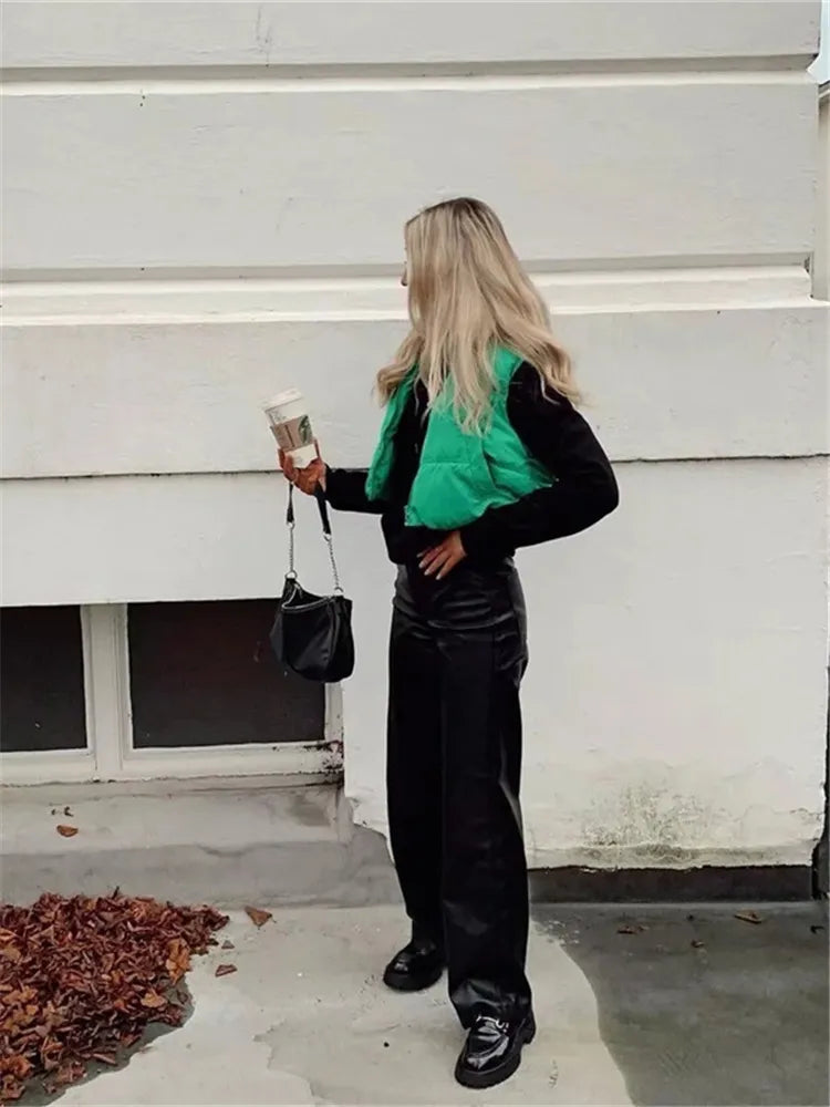 2022 Casual Woman Black Loose Short Vest Female Fashion Oversized Solid Color Tank Ladies Basic Warm Sleeveless Jacket