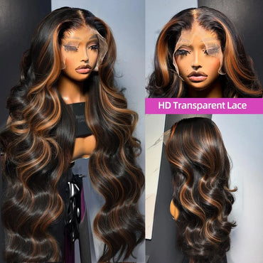1B/30 Highlight 13x6 Lace Frontal Human Hair Wigs Ombre Black Brown Colored Preplucked 36Inch Body Wave Lace Front Wig For Women
