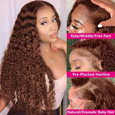 Chocolate Brown Kinky Curly Lace Frontal Human Hair Wig Transparent Lace Front Wig PrePlucked Colored Human Hair Wig On sale