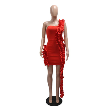 Sexy Dresses for Woman 2025 New Summer Red One Shoulder Ruffles Sheath Mini Length Elegant Ladies Evening Night Birthday Dress