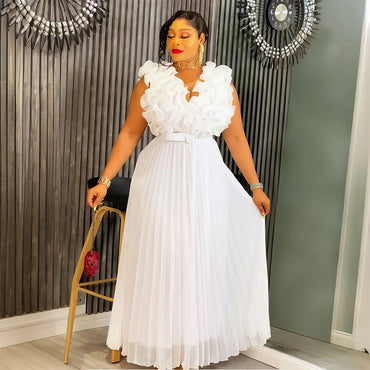 Elegant African Dresses for Women 2025 New Fashion Sleeveless Chiffon Maxi Robe Plus Size Christmas Evening Party Long Dress