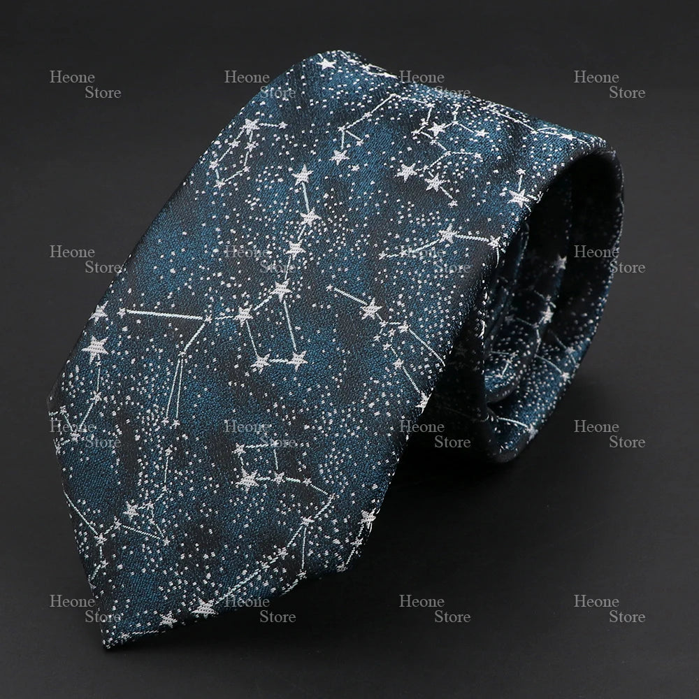 Novelty Men's Tie Floral Rose Constellation Designed Wave Lines Pattern Red Blue Green Neckties Fit Party Dinner Wedding Cravat