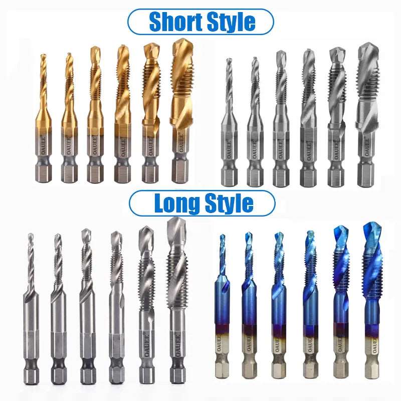 1/6Pcs Tap Drill Bit Set Hex Shank Titanium Plated HSS Screw Thread Bit Screw Machine Compound Tap M3 M4 M5 M6 M8 M10 Hand Tools