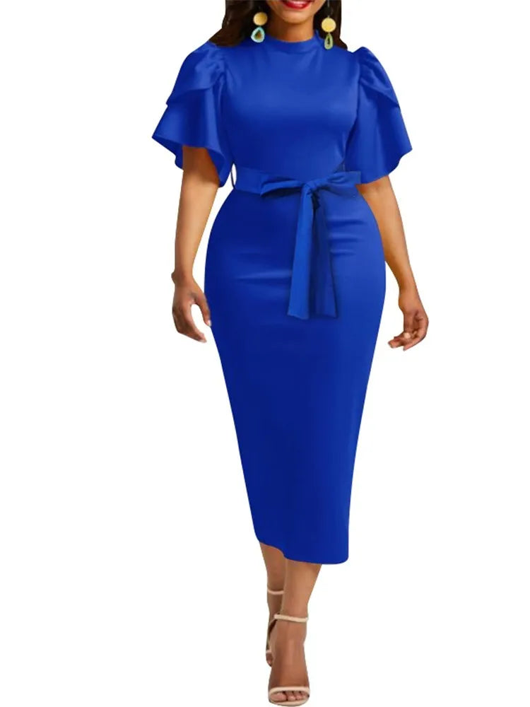 2023 Summer Dresses for Women Round Neck Lace Up Ruffle Sleeve Work Dr – Mega Mart Center