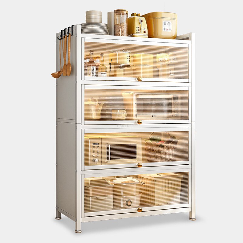 Modern Carbon Steel Kitchen Cabinets Home Kitchen Furniture Simple Tableware Storage Cabinet Multi-layer Shelf with Flip Door