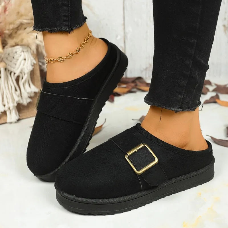 Snow Boots Women 2025 Winter New Cashmere Warm Thick Bottom No Heel Wool Half Slippers Casual Indoor Women's Cotton Shoes