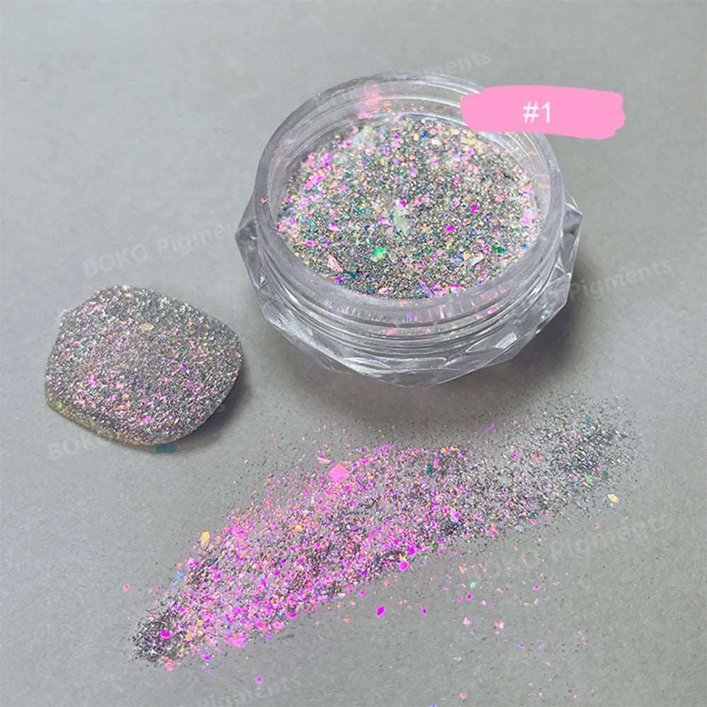 1 Box Laser Reflective Glitter Flash Diamond Nail Powder Sequins Sparkly Gel Polish Chrome Reflective Pigment Holographic Dust