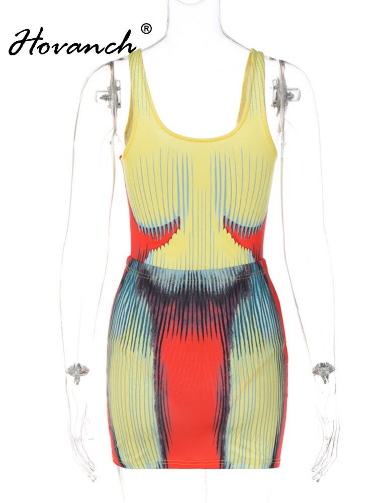 Hovance 3D Printing Two-Piece Women's Sexy Suspender Bodysuit And Mini Tight-Fitting Skirt With 2023 Spring Party Club Clothing