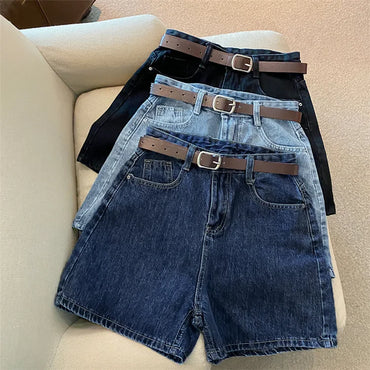 Denim shorts women's summer new trendy Instagram high waist simple slimming loose wide leg versatile A-line hot pants