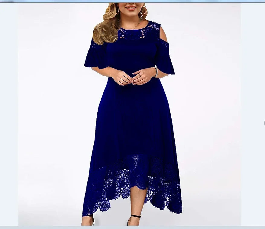 2025 Women's Lace Stitching Ruffle Short-Sleeved Strapless Dress Elegant Ladies' Summer Evening Club Party Dresses Woman Vestido