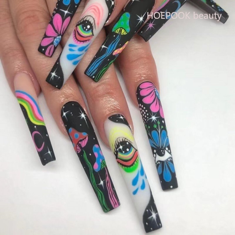 24pcs Strawberry Girl Long Ballet False Nails Art Removable Acrylic Press On Nail Tips