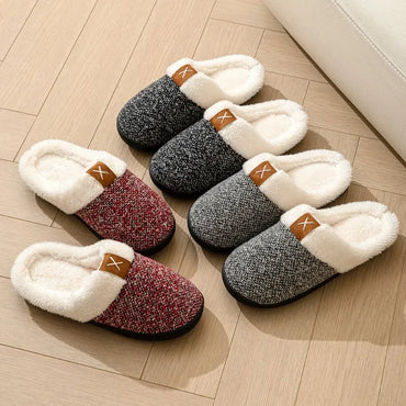 Women Simple Wool Slippers 2024 Winter Soft Warm Plush Non Slip Thick Sole Slippers Comfortable Home Cotten Shoes New Year Gift