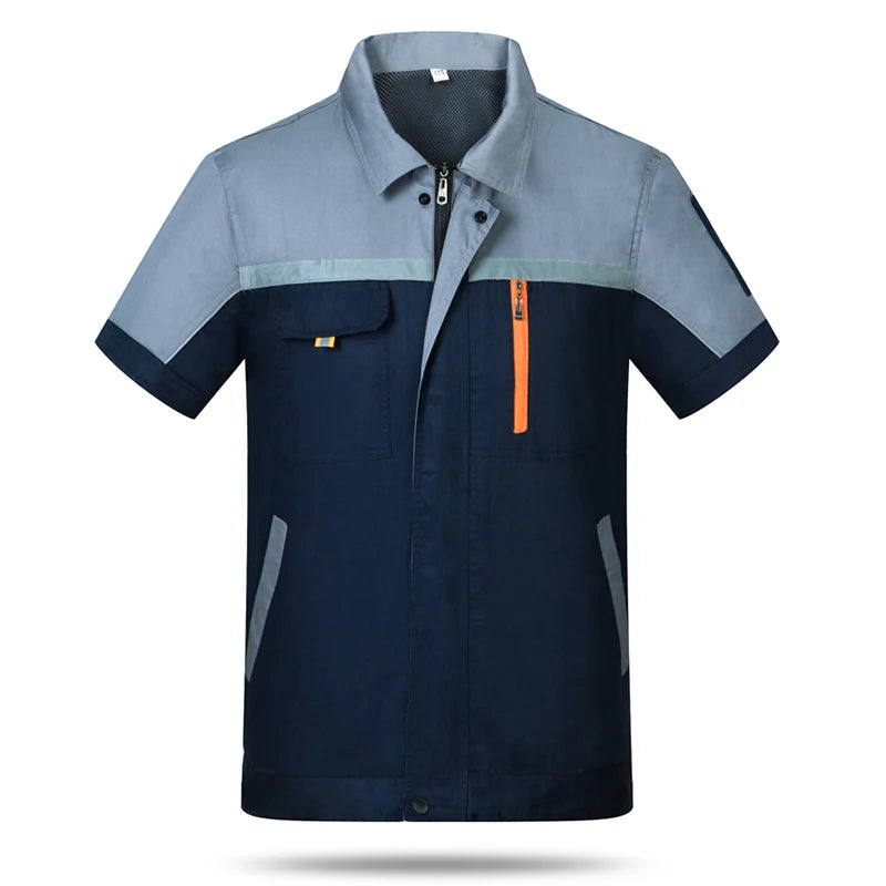 Mens Factory Work Shirt Uniform Long Sleeve Turn-Down Collar Workwear Motor Mechanic Repair Workshop Two-pocket T-shirts Tops