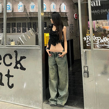 Women Blue Gothic Emo Baggy Y2k Wide Jeans Vintage Grunge Jean Pants Harajuku Oversize Denim Trousers Alternative Clothes 2026