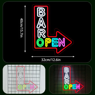 Bar Open Arrow Neon Sign Mix Color Led Neon Light Wall Hanging Decor for Shop Bar Cafe Party Bookstore Supermarket GYM