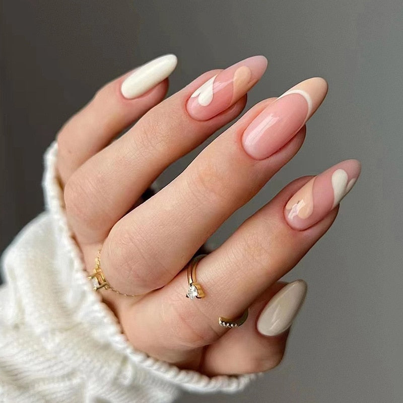 24pcs Strawberry Girl Long Ballet False Nails Art Removable Acrylic Press On Nail Tips