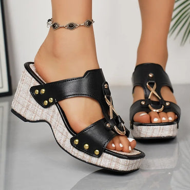 Women Slippers Summer 2026 New Fashion Slip on Platform Wedge Shoes Casual Comfortable Square Toe Peep Toe Women Sandals