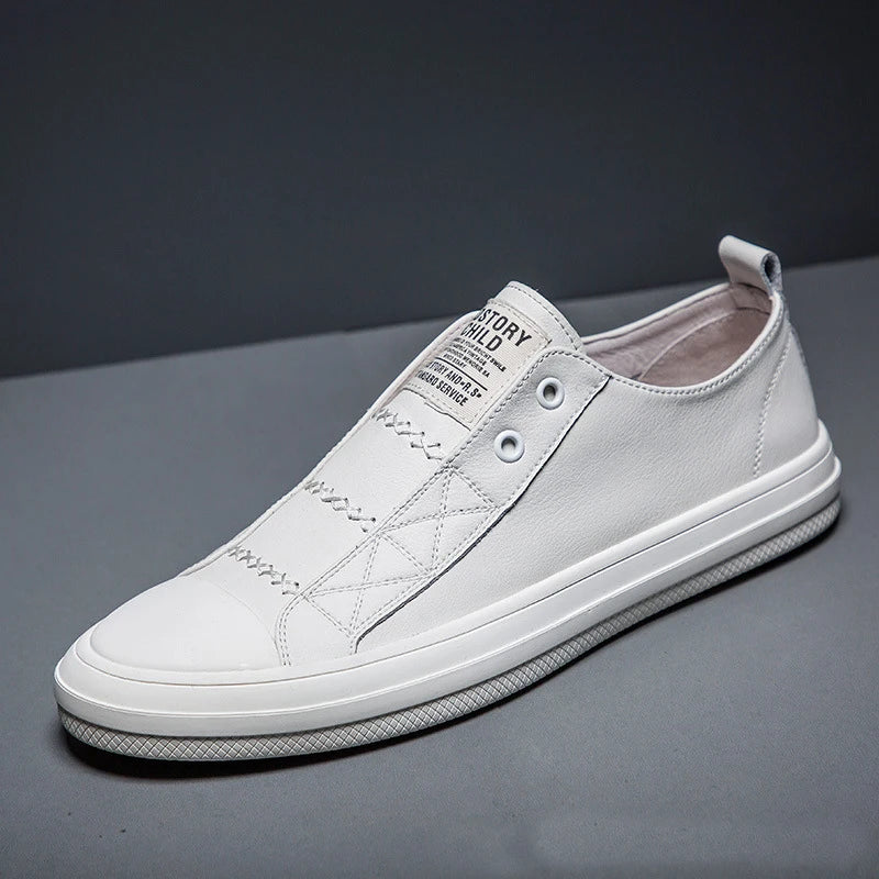 100% Genuine Leather Black White Shoes Men Casual Shoes Soft Flat Brand Cow Leather Cool Street Young Male Footwear D237