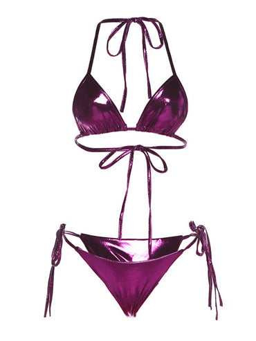 Women's Two-piece Swimwear Bikini Swimsuit 2023 Summer Beach Sexy Solid Laser Shiny Metallic Woman Bra Bikini Sets Bathing Suits