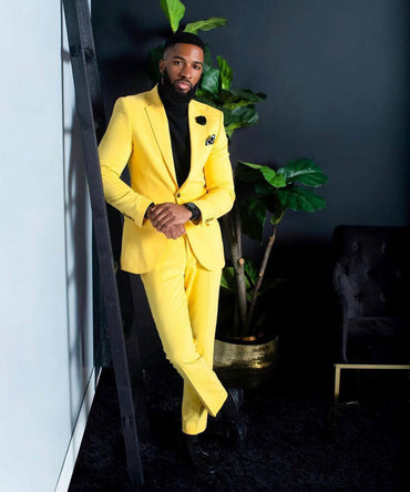 Men's Yellow Suits Slim Fit Single Breasted Wedding Formal Party Wear 2 Pieces Trajes De Boda Para Hombre Completos