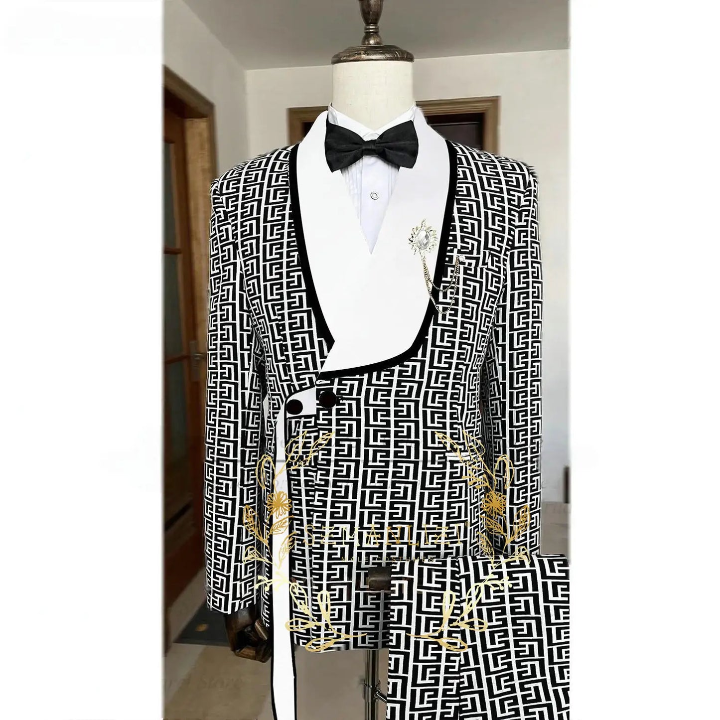 Fashionable Plaid Men's Suit 2 Piece Formal Party Suit for Male Wedding Groom Tuxedo Double Breasted Jacket Pants