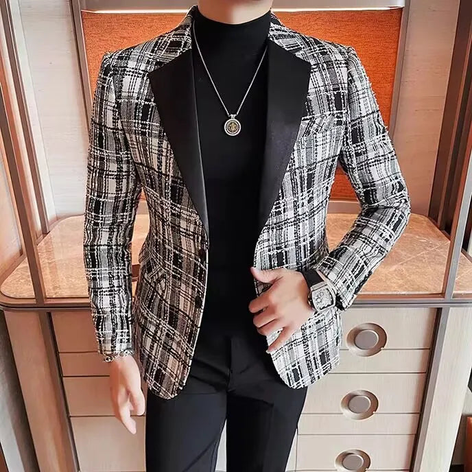 Fashionable Plaid Men's Suit 2 Piece Formal Party Suit for Male Wedding Groom Tuxedo Double Breasted Jacket Pants
