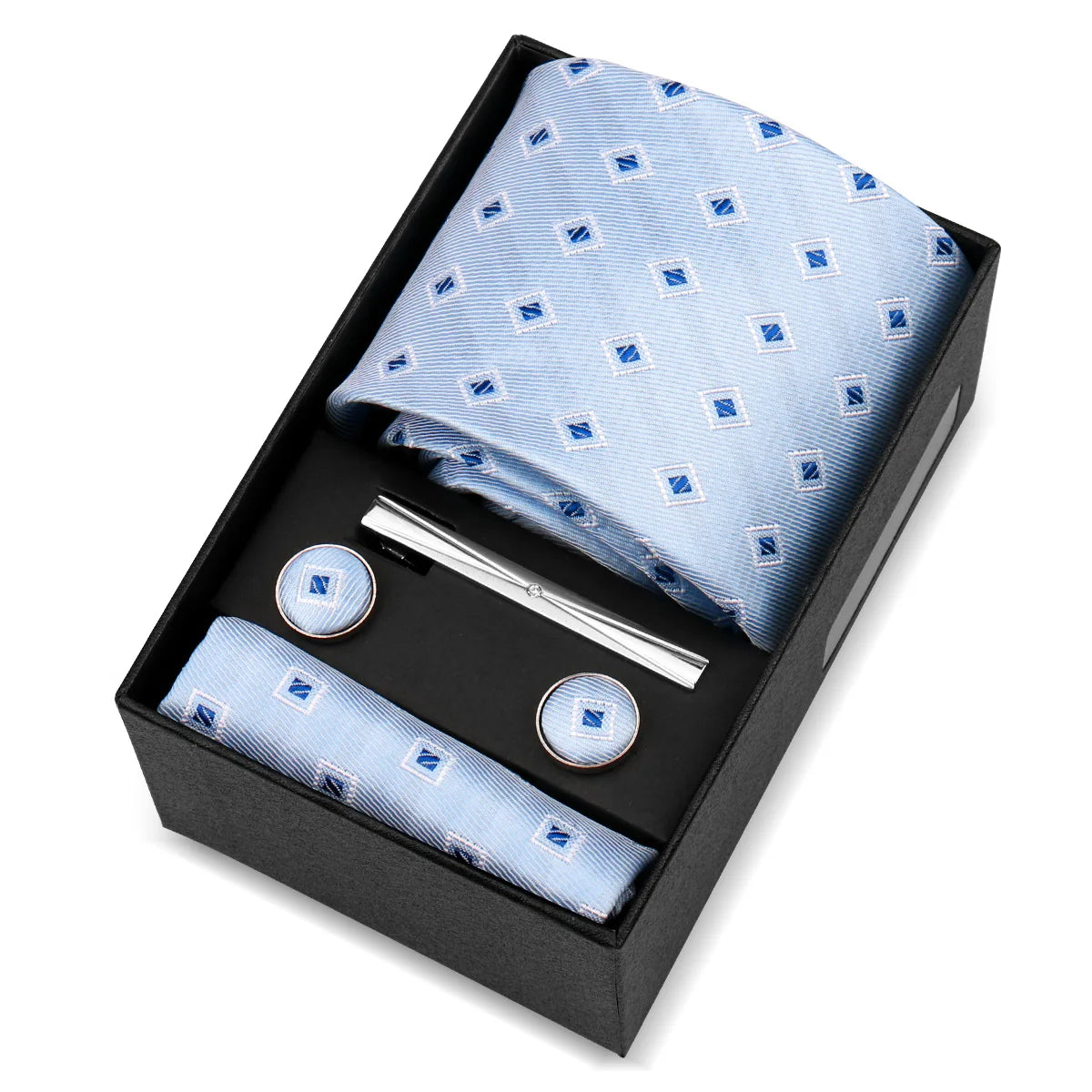 Luxury 8cm Tie For Men Handkerchief Cufflink Tie Clip Set Man Wedding Gravata Suit Accessories Brand Business Necktie Box Gift