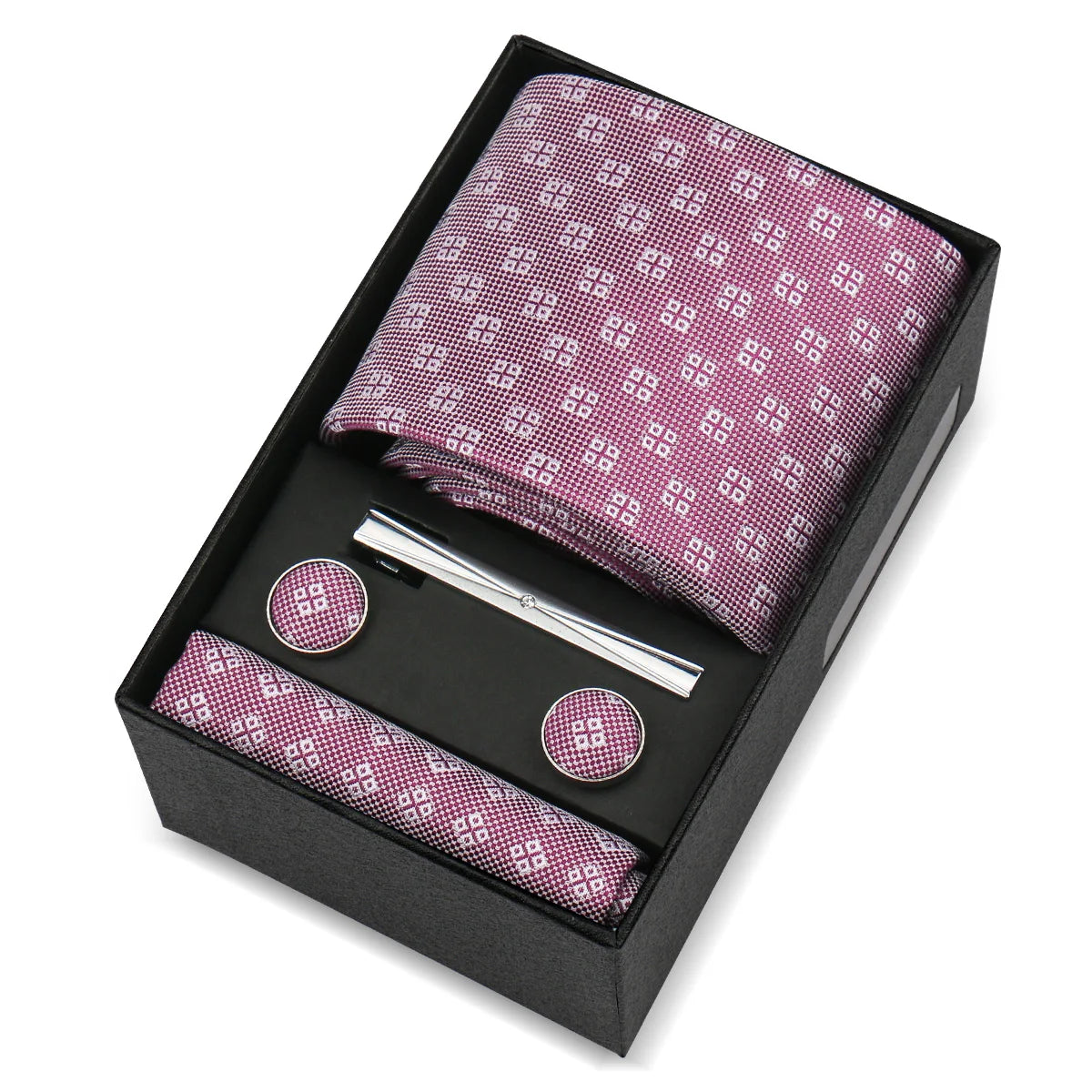 Luxury 8cm Tie For Men Handkerchief Cufflink Tie Clip Set Man Wedding Gravata Suit Accessories Brand Business Necktie Box Gift