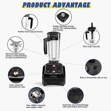 Blenders with Timer for Kitchen, 1500W, 70oz Commercial Blenders for Shakes and Smoothies, Easy to Clean, YL-011 Black Mini port