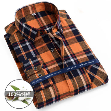 S-11XL Plaid Flannel Shirts For Men's Long Sleeve Cotton Fashion Design Young Casual Standard-Fit Thick Man Shirt Blouse Clothes