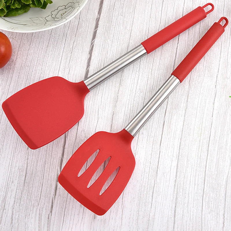 1Pc Silicone Kitchen Utensils Turner For Kitchen Cooking Tools Ladle Non-stick Cookware Stainless Steel Kitchen Accessories