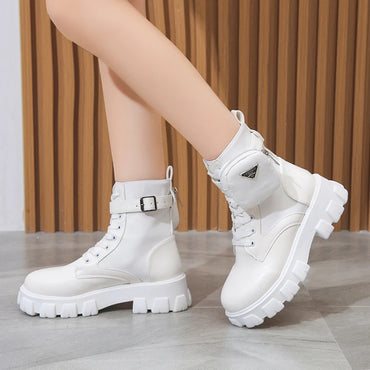 Women Boots Motorcycle Casual Shoes New Woman Leather Minimalist Classic Punk Female Mary Jane Goth Shoes Platform Boots Women