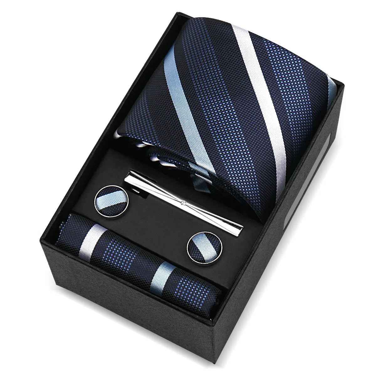 Luxury 8cm Tie For Men Handkerchief Cufflink Tie Clip Set Man Wedding Gravata Suit Accessories Brand Business Necktie Box Gift