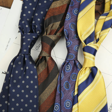 2024 New Brown Polyester Jacquard Men's Neckties 8CM Striped Dots Plaid Business Formal Neck Ties Wedding Party Suit Cravat Gift