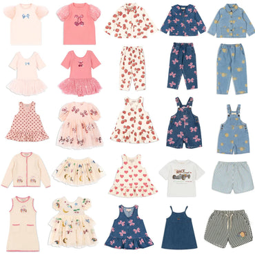 Girls Dress 2026 Summer Kids Tee and Shorts Set Heart printed Lace T Shirt Denim Overalls Children Princess Dresses Clothing