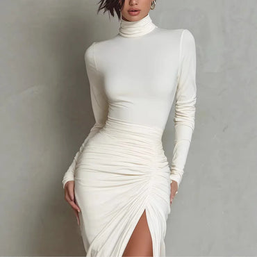 Sexy Bodycon Long Dresses For Women 2026 Summer Fashion Long Sleeve Slim Slit Party Dress Elegant Vestidos