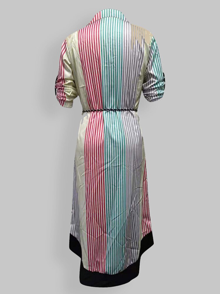 Dresses for Women 2023 Sexy Robe Mid Length Fashion Print Polo Neck Small Style Lace Up Waist Dress Long Summer Dresses Ladies