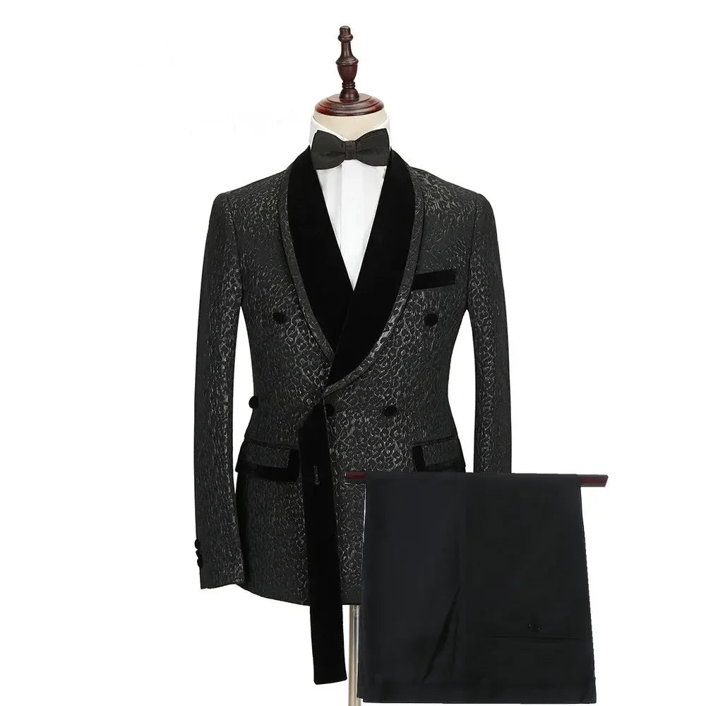 Fashionable Plaid Men's Suit 2 Piece Formal Party Suit for Male Wedding Groom Tuxedo Double Breasted Jacket Pants