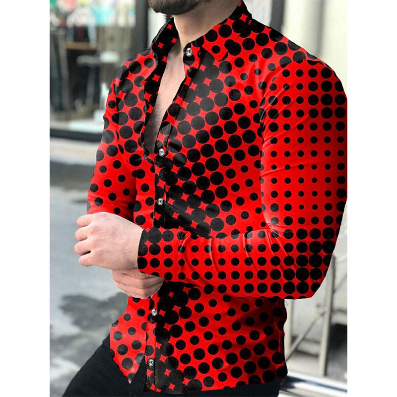Fashion Luxury Shirts For Men Oversized Casual Shirt Polka Dot Print Long Sleeve Tops Men's Clothing Club Party Cardigan Blouses