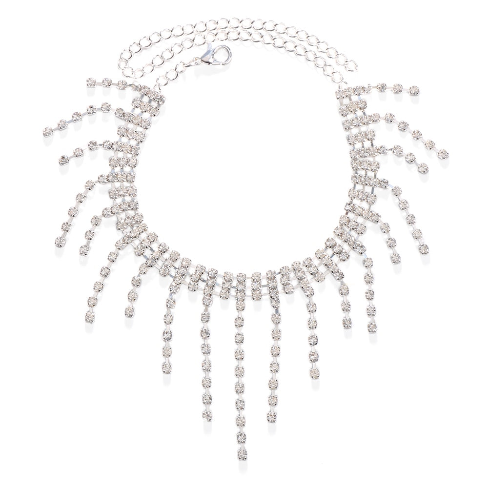 1PC Stonefans Full Rhinestone Tassel Adjustable Ankles Foot Chain Jewelry for Women Crystal Anklets